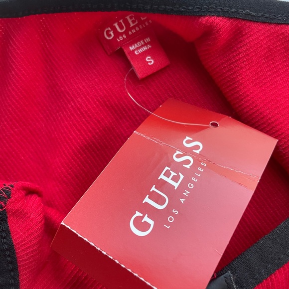 Guess Jacey Logo Tape Bodysuit Rugby Red Sz Small New with Tags Fourth of July - Picture 7 of 8